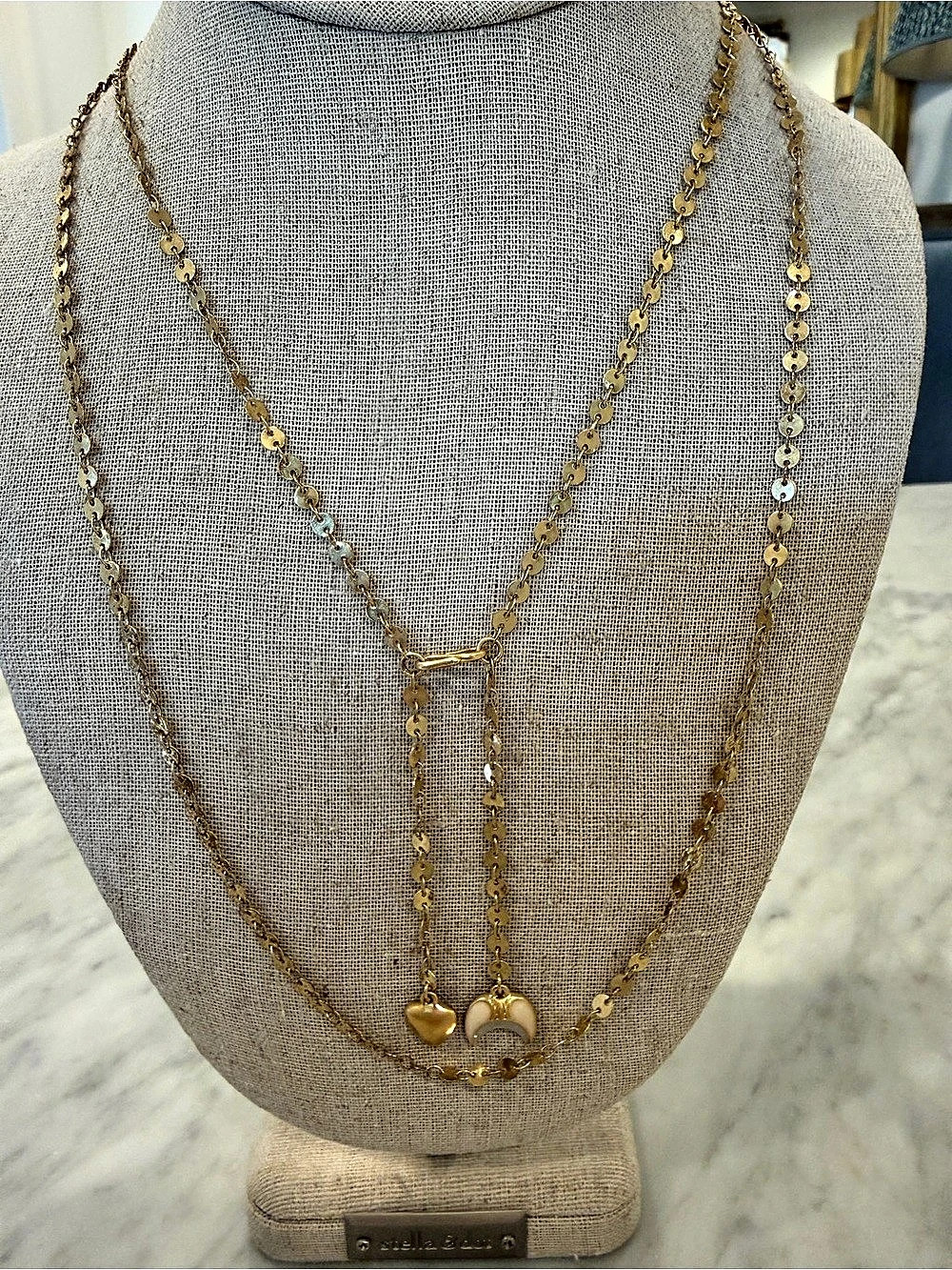 Stella & Dot Trevally Necklace Gold Lariat Crescent Charm N863G